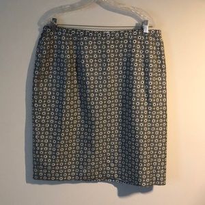 Talbots 18W black/white/tannish green geometric silk and wool skirt